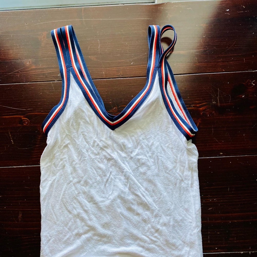 American Eagle Grey Blue/Red Striped Tank